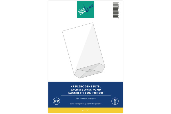 BÜROLINE Kreuzboden Beutel 95×160mm 423001 transparent 10 Stück