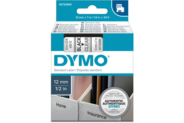 DYMO Schriftband D1 schwarz/transp. S0720500 12mm/7m