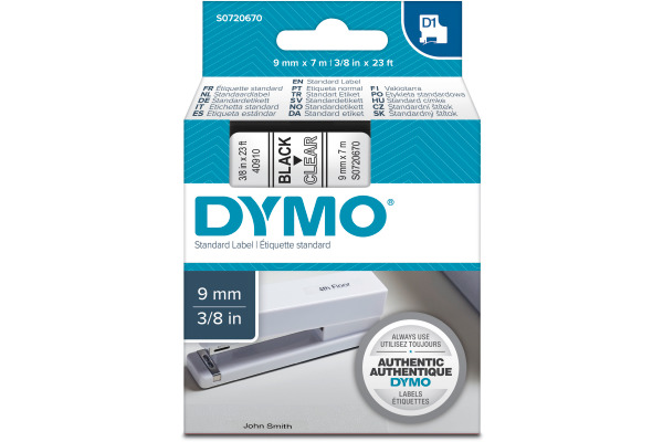 DYMO Schriftband D1 schwarz/transp. S0720670 9mm/7m