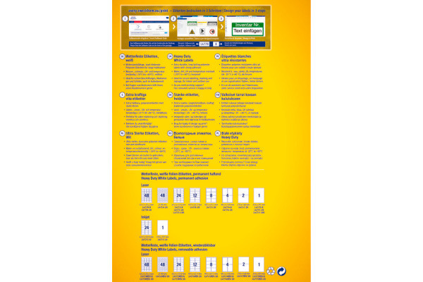 AVERY ZW. Etiketten Laser 45,7x21,2mm L47788 weiss, wetterfest 8 Blatt