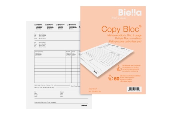 BIELLA Durchschreibeblock Copy A6 51662500U weiss 4-sprachig, Mehrzweck