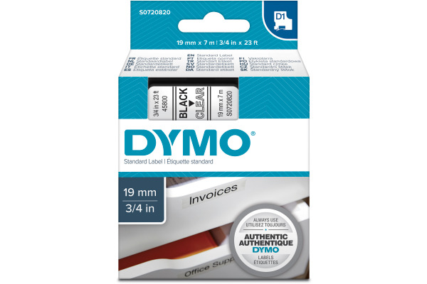 DYMO Schriftband D1 schwarz/transp. S0720820 19mm/7m