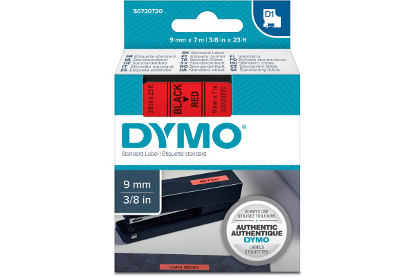 DYMO Schriftband D1 schwarz/rot S0720720 9mm/7m