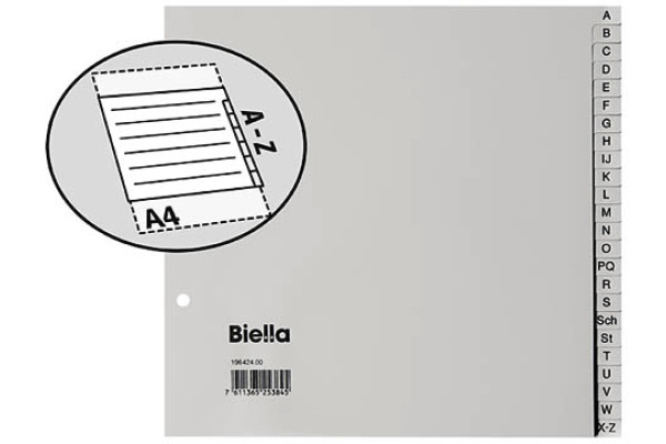 BIELLA Register PP grau A4 19642400U 24-teilig A-Z teildeckend